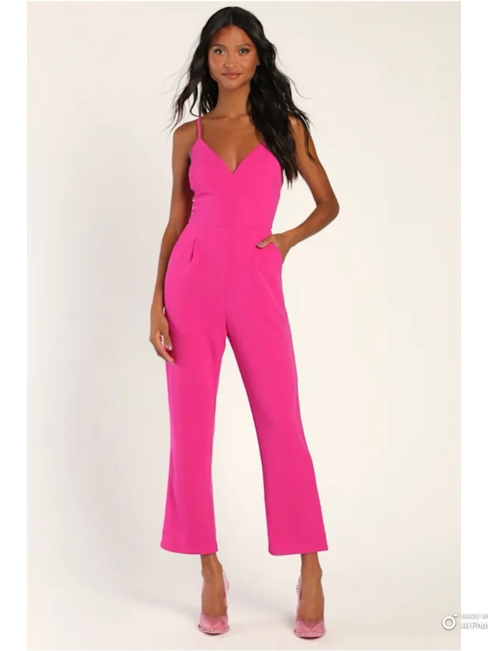 Lulu's Hot Pink V-Neck Spaghetti Strap Jumpsuit